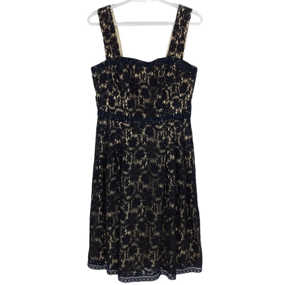 Kay Unger Floral Crochet Fit & Flare Dress Black Women's 8 Party Cocktail Formal